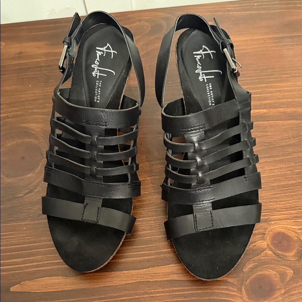 Franco Sarto Black Cage Heels Strappy Leather Slingback Sandals 9.5